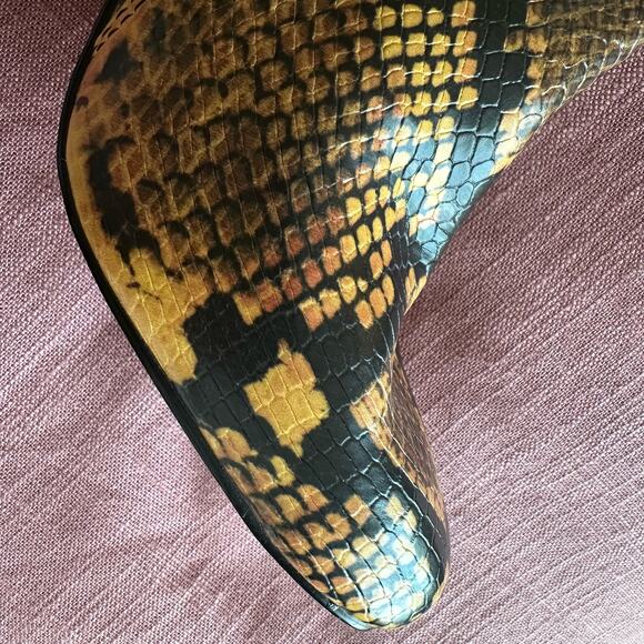 Steve Madden | Size 6.5 Pixie Yellow Snake Skin Mid-Calf Booties Block Heel - Picture 7 of 16